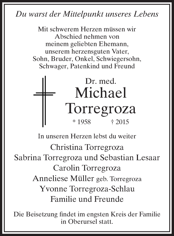  Traueranzeige für Michael Torregroza vom 11.07.2015 aus MZV