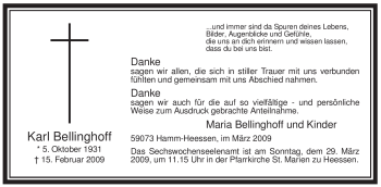 Traueranzeige von Karl Bellinghoff von WESTFÄLISCHER ANZEIGER