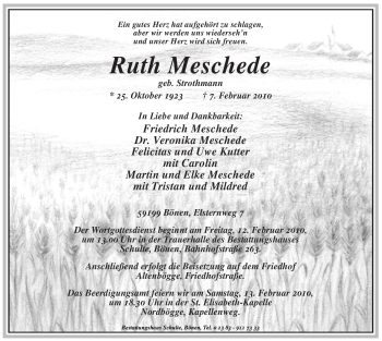 Traueranzeige von Ruth Meschede von WESTFÄLISCHER ANZEIGER
