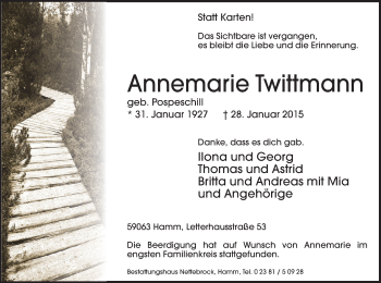 Traueranzeige von Annemarie Twittmann von MZV