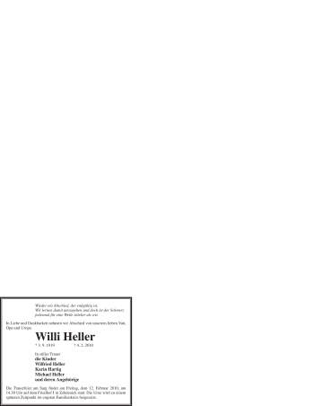 Traueranzeige von Willi Heller von WESTFÄLISCHER ANZEIGER