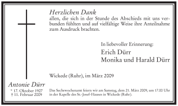 Traueranzeige von Antonie Dürr von WESTFÄLISCHER ANZEIGER