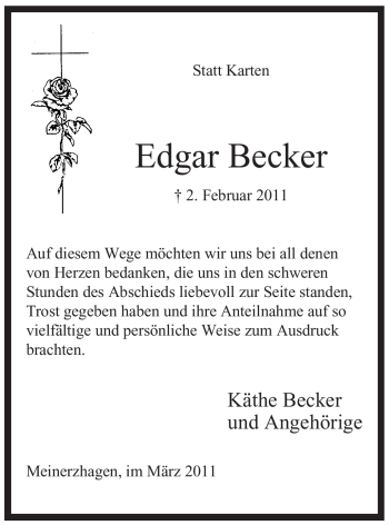 Traueranzeige von Edgar Becker von WESTFÄLISCHER ANZEIGER
