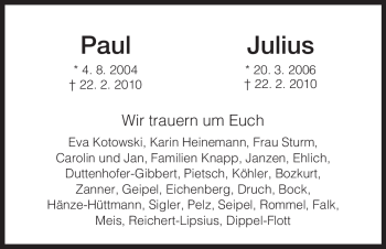 Traueranzeige von Julius Unbekannt von WESTFÄLISCHER ANZEIGER
