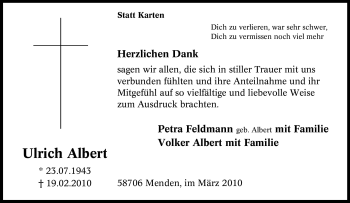 Traueranzeige von Ulrich Albert von WESTFÄLISCHER ANZEIGER
