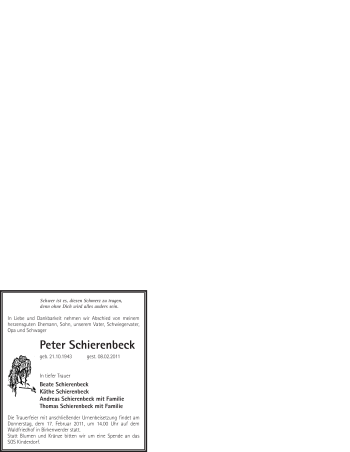 Traueranzeige von Peter Schierenbeck von WESTFÄLISCHER ANZEIGER