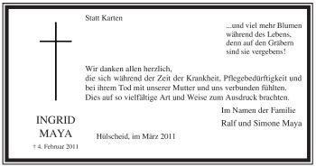 Traueranzeige von Ingrid Maya von WESTFÄLISCHER ANZEIGER