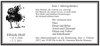 Traueranzeige von Elfriede Heilf von WESTFÄLISCHER ANZEIGER