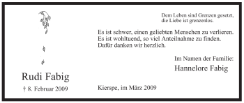 Traueranzeige von Rudi Fabig von WESTFÄLISCHER ANZEIGER