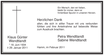Traueranzeige von Klaus Günter Wendtlandt von WESTFÄLISCHER ANZEIGER