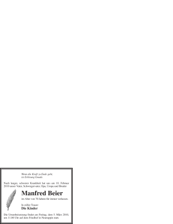 Traueranzeige von Manfred Beier von WESTFÄLISCHER ANZEIGER
