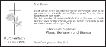 Traueranzeige von Kurt Kentsch von MZV