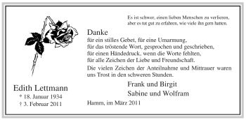 Traueranzeige von Edith Lettmann von WESTFÄLISCHER ANZEIGER