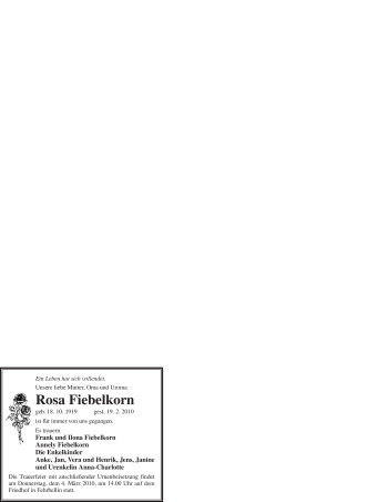 Traueranzeige von Rosa Fiebelkorn von WESTFÄLISCHER ANZEIGER