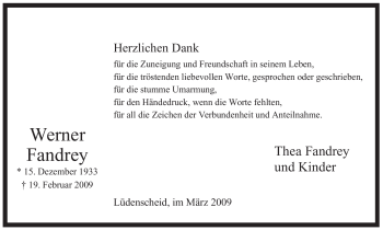 Traueranzeige von Werner Fandrey von WESTFÄLISCHER ANZEIGER