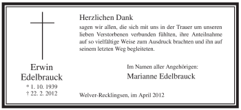 Traueranzeige von Erwin Edelbrauck von WESTFÄLISCHER ANZEIGER
