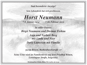 Traueranzeige von Horst Neumann von WESTFÄLISCHER ANZEIGER