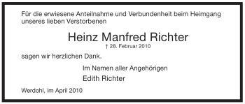 Traueranzeige von Heinz Manfred Richter von WESTFÄLISCHER ANZEIGER