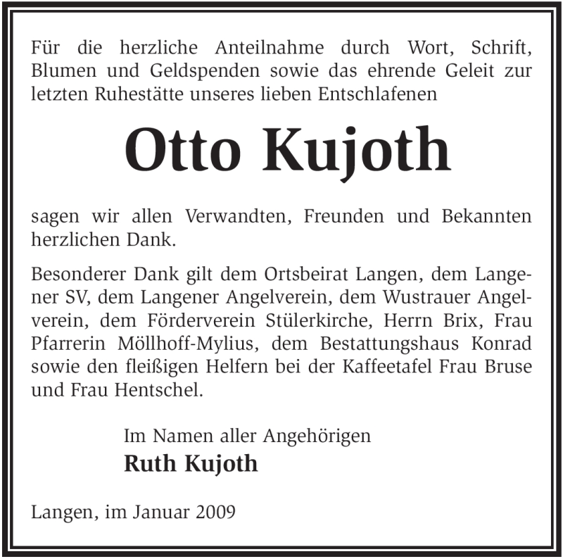  Traueranzeige für Otto Kujoth vom 17.01.2009 aus WESTFÄLISCHER ANZEIGER