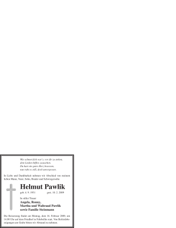 Traueranzeige von Helmut Pawlik von WESTFÄLISCHER ANZEIGER