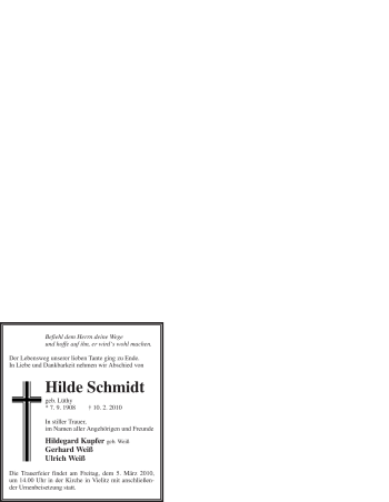 Traueranzeige von Hilde Schmidt von WESTFÄLISCHER ANZEIGER
