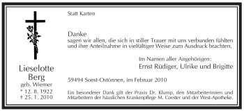 Traueranzeige von Lieselotte Berg von WESTFÄLISCHER ANZEIGER