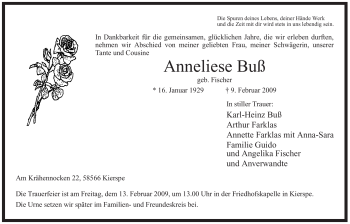 Traueranzeige von Anneliese Buß von WESTFÄLISCHER ANZEIGER
