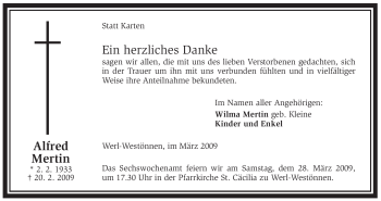 Traueranzeige von Alfred Mertin von WESTFÄLISCHER ANZEIGER