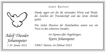 Traueranzeige von Adolf Theodor Johannpeter von WESTFÄLISCHER ANZEIGER