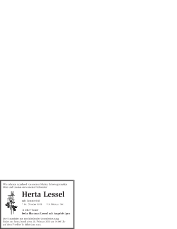 Traueranzeige von Herta Lessel von WESTFÄLISCHER ANZEIGER