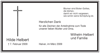 Traueranzeige von Hilde Helbert von WESTFÄLISCHER ANZEIGER