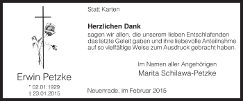 Traueranzeige von Erwin Petzke von MZV