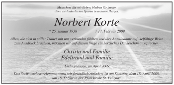 Traueranzeige von Norbert Korte von WESTFÄLISCHER ANZEIGER