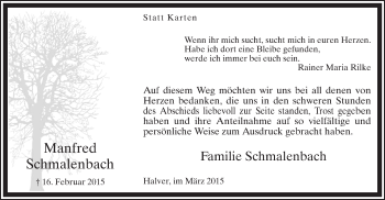 Traueranzeige von Manfred Schmalenbach von MZV