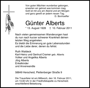 Traueranzeige von Günter Alberts von WESTFÄLISCHER ANZEIGER
