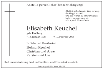 Traueranzeige von Elisabeth Keuchel von MZV