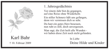 Traueranzeige von Karl Bahr von WESTFÄLISCHER ANZEIGER