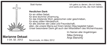 Traueranzeige von Marianne Dekaat von WESTFÄLISCHER ANZEIGER