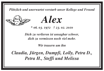 Traueranzeige von Alex Unbekannt von WESTFÄLISCHER ANZEIGER