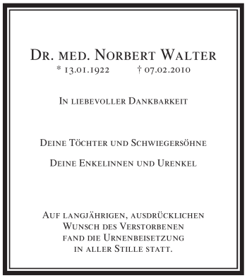 Traueranzeige von Norbert Walter von WESTFÄLISCHER ANZEIGER
