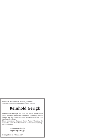 Traueranzeige von Reinhold Gerigk von WESTFÄLISCHER ANZEIGER