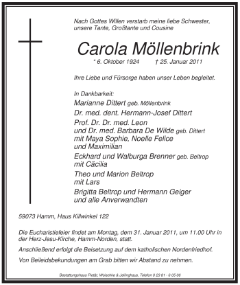 Traueranzeige von Carola Möllenbrink von WESTFÄLISCHER ANZEIGER