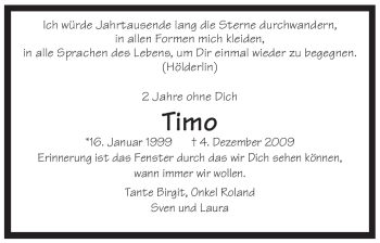 Traueranzeige von Timo  von WESTFÄLISCHER ANZEIGER