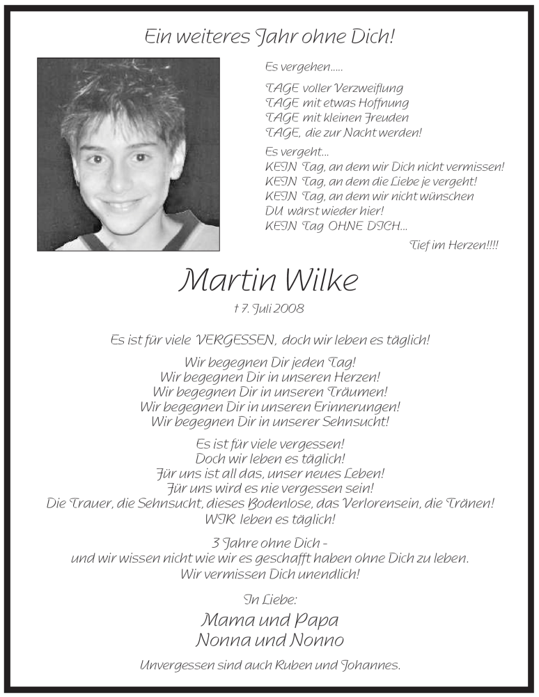  Traueranzeige für Martin Wilke vom 07.07.2011 aus WESTFÄLISCHER ANZEIGER