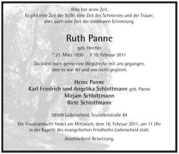 Traueranzeige von Ruth Panne von WESTFÄLISCHER ANZEIGER