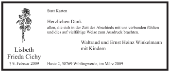 Traueranzeige von Lisbeth Frieda Cichy von WESTFÄLISCHER ANZEIGER