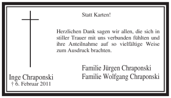 Traueranzeige von Inge Chraponski von WESTFÄLISCHER ANZEIGER