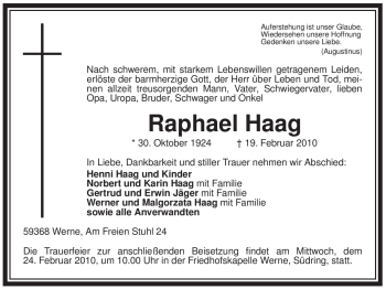 Traueranzeige von Raphael Haag von WESTFÄLISCHER ANZEIGER