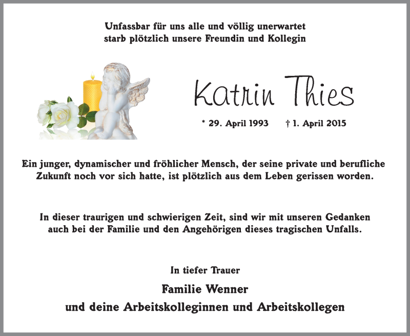  Traueranzeige für Katrin Thies vom 10.04.2015 aus MZV