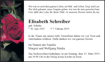 Traueranzeige von Elisabeth Schreiber von MZV